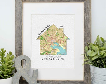 Housewarming Gift, Gift for new home owner, Realtor Gift, Closing Gift, GPS Coordinates, Framed Map, Map Art, New Home, Map of House