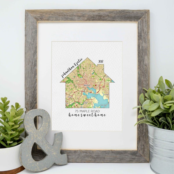 Housewarming Gift, Gift for new home owner, Realtor Gift, Closing Gift, GPS Coordinates, Framed Map, Map Art, New Home, Map of House