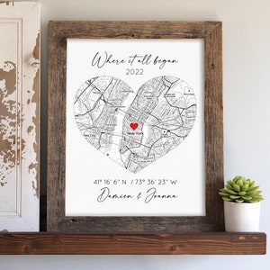 Where We Met Map, Personalized Couples Gift, Custom Map, Boyfriend Gift, First Date Memory Map, Black and White Map, Where It Began image 2