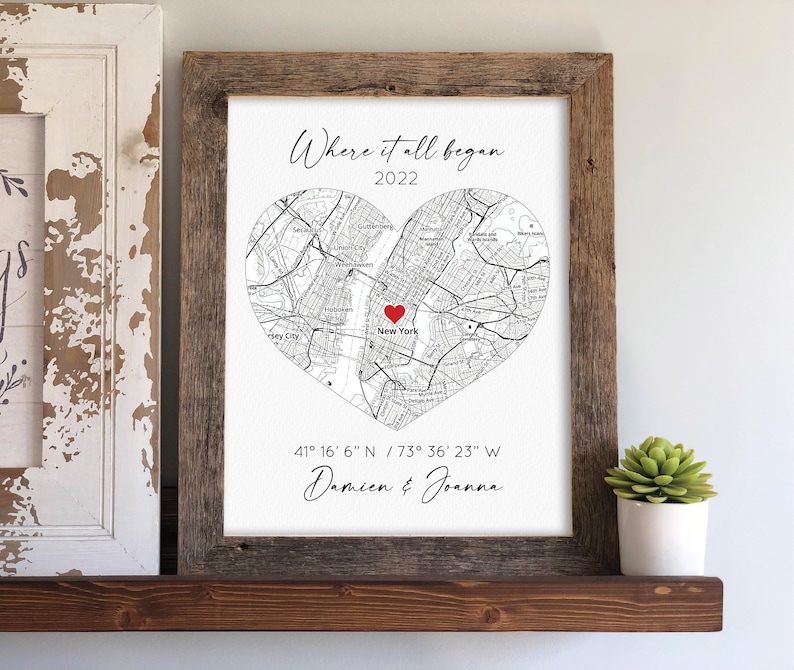Where We Met Map, Personalized Couples Gift, Custom Map, Boyfriend Gift, First Date Memory Map, Black and White Map, Where It Began image 2