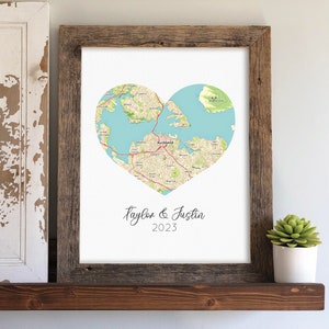 Couples Map Art Engagement Location Gift, Map Theme Wedding Gift, Housewarming Gift for New Home, Moving Gift, Framed Map Art for Newlyweds image 2