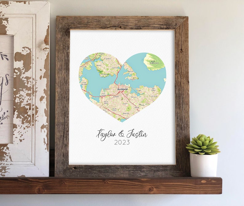 Couples Map Art Engagement Location Gift, Map Theme Wedding Gift, Housewarming Gift for New Home, Moving Gift, Framed Map Art for Newlyweds image 2