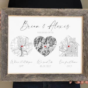 Cadeau sentimental pour femme - cartes de l'histoire d'amour, cadeau de la Saint-Valentin pour mari, carte du lieu où nous nous sommes rencontrés, carte en noir et blanc, notre histoire d'amour, romantique