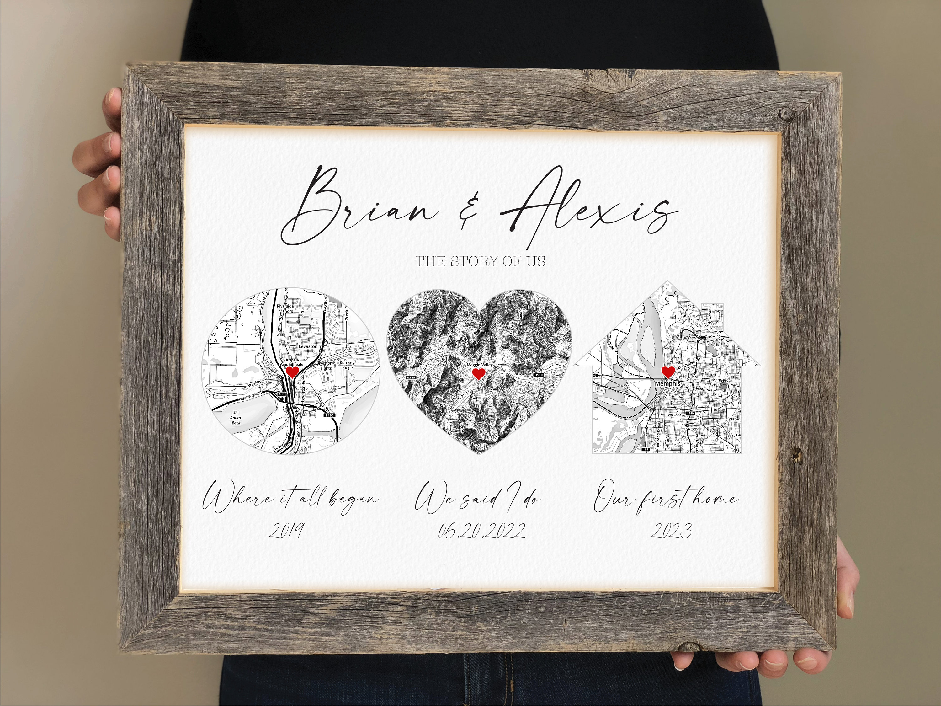 Sentimental Gift for Wife- Maps of Love Story, Valentines Gift for Husband, Where we Met Map, Black and White Map, Our Love Story, Romantic