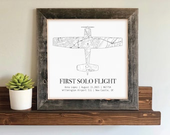 Custom Airport Map of any Airport- Customized Flight Details Framed Print, Aviation Decor, Pilot Gift for First Solo Flight