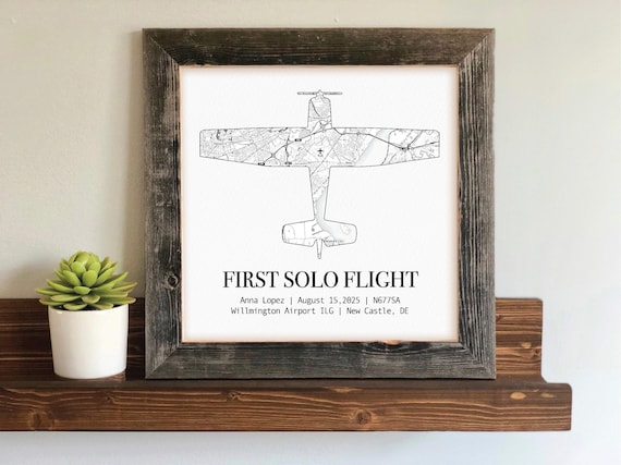 Custom Airport Map of any Airport- Customized Flight Details Framed Print, Aviation Decor, Pilot Gift for First Solo Flight