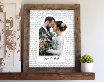 Wedding Gift for Daughter- Gift for Newlyweds, Framed Wedding Picture with Lyrics, Watercolor Photo Print, Wedding Gift for Mom, Song Lyrics