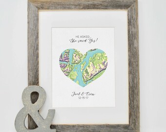 Personalized Engagement Gift,  Where it all began map print, Engagement Gift, Wedding Gift, Customized Wedding Gift for Couple, Gift for Her