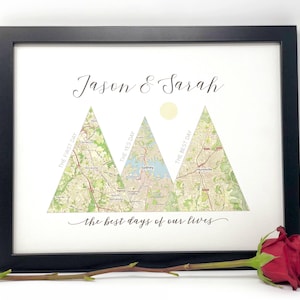 Couples Travel Map Custom 5th Anniversary Gifts For Husband, Wife Personalized Wood Mountain Travel Adventure Wedding Gifts image 2