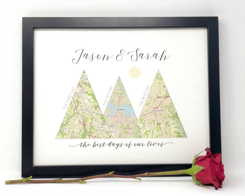 Couples Travel Map Custom 5th Anniversary Gifts For Husband, Wife Personalized Wood Mountain Travel Adventure Wedding Gifts image 2