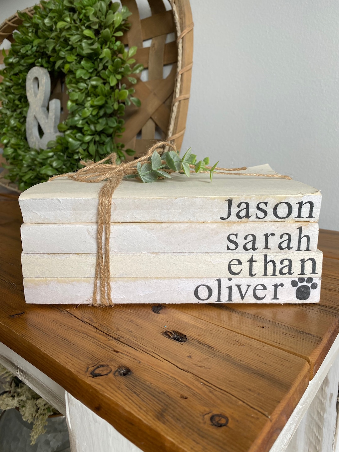 Hand Stamped Books- Farmhouse Custom Books, Personalized Name Decor ...