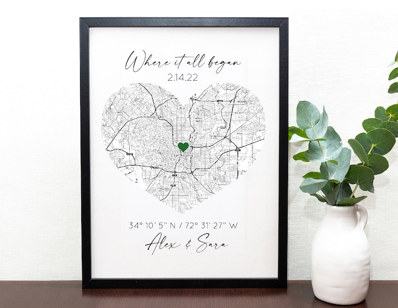 Where We Met Map, Personalized Couples Gift, Custom Map, Boyfriend Gift, First Date Memory Map, Black and White Map, Where It Began image 4