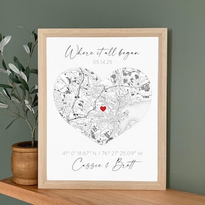 First Date Gift, Our First Date Memory, The Night We Met, Date Night, Where We Met, Custom Heart Map, Custom Map Personalized For Her