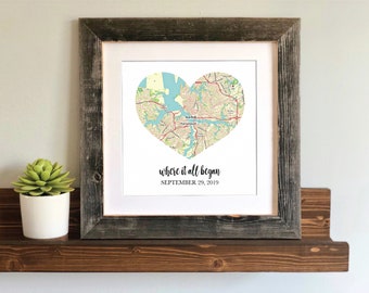 Personalized Engagement Gift for Couple, Map Engagement Print, Where it all Began, Engagement location, Unique Engagement Party Gifts, Yes