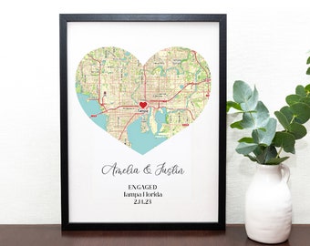 Map with Red Heart Address Marker- Engagement Gift for Son, Where It All Began Map, Engagement Location Map, Destination Wedding Gift