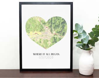 Where it All Began Map Print, Long Distance Relationship, Map Print Anniversary Gift, Gift for Girlfriend, Housewarming Present