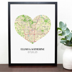 Couples Map Art Engagement Location Gift, Map Theme Wedding Gift, Housewarming Gift for New Home, Moving Gift, Framed Map Art for Newlyweds image 3