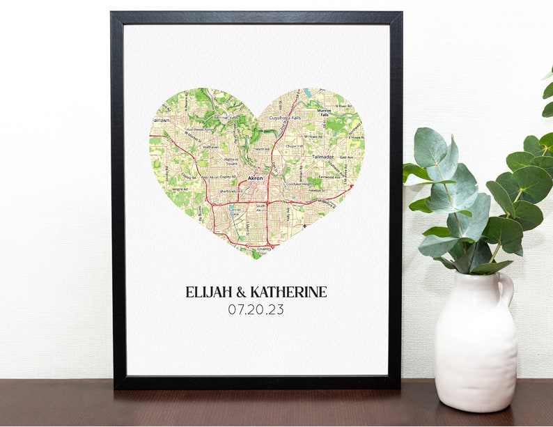 Couples Map Art Engagement Location Gift, Map Theme Wedding Gift, Housewarming Gift for New Home, Moving Gift, Framed Map Art for Newlyweds image 3