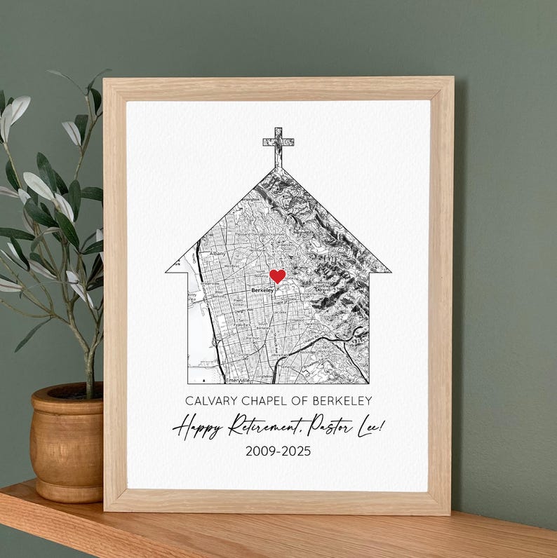 Personalized Pastor Gift with Map of your Church- Pastor Appreciation Gift, Pastor Retirement Gift, Priest Minister or Preacher Gift image 9