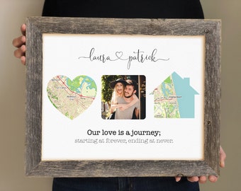 Gift for Partner- VDay Gifts for Husband, Framed Love Story Print with Maps and Pictures, Our Love Story, Sentimental Gift