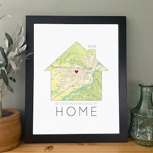 Carte personnalisée avec coeur sur l'adresse, carte personnalisée, cadeaux de pendaison de crémaillère, cadeau pour beau-fils et belle-fille, impression de plan de rue de notre première maison