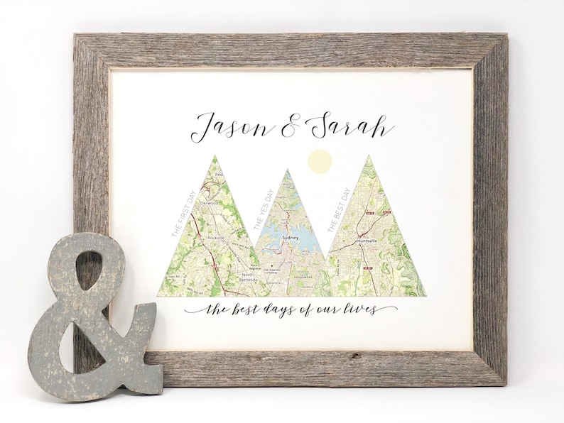 Couples Travel Map Custom 5th Anniversary Gifts For Husband, Wife Personalized Wood Mountain Travel Adventure Wedding Gifts image 1