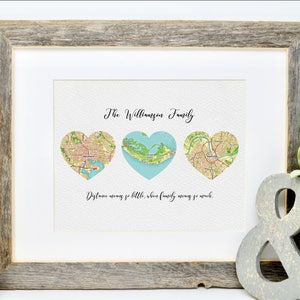 Mother's Day Gift, Gift for Mom, Gift for Her, Personalized Map Print, Long Distance Family Ideas, Framed Heart Map Art, Gift for Grandma image 2