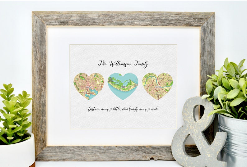 Mother's Day Gift, Gift for Mom, Gift for Her, Personalized Map Print, Long Distance Family Ideas, Framed Heart Map Art, Gift for Grandma image 2