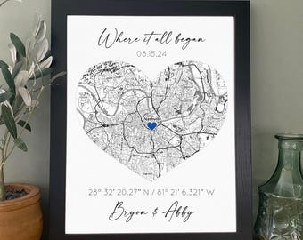 Where It All Began - Where We Met Map Anniversary Gift, Heart Map Our Story First Date Gift, The Night We Met, Our First Date Memory
