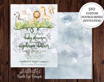 Watercolor Safari Baby Shower/Sprinkle Invite Printable | Custom Invite | Lion Monkey Giraffe Zebra Elephant