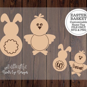 Easter Basket Name Tag File 2 | Customizable | Glowforge Silhouette Cricut Laser File | SVG PNG