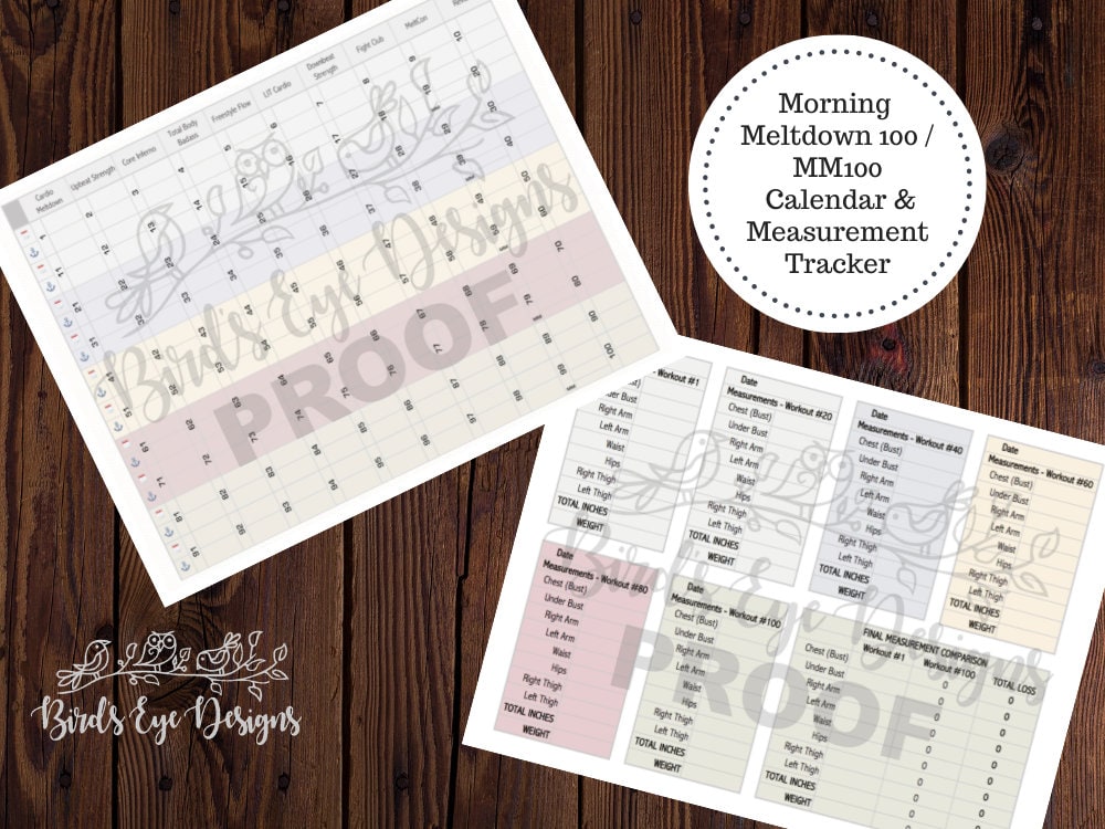Morning Meltdown 100 Tracker Beachbody MM100 Calendar W/ Date & Weight Tracker Measurement Tracker - Etsy