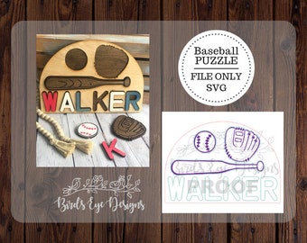 Baseball Name Puzzle Customizable  **File ONLY** | Glowforge Silhouette Cricut Laser File | SVG