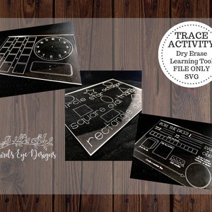 Shapes, Math, Time Telling & Dice Game: Trace Activity Dry Erase Learning Tool Writing Board | Glowforge Silhouette Cricut Laser File | SVG