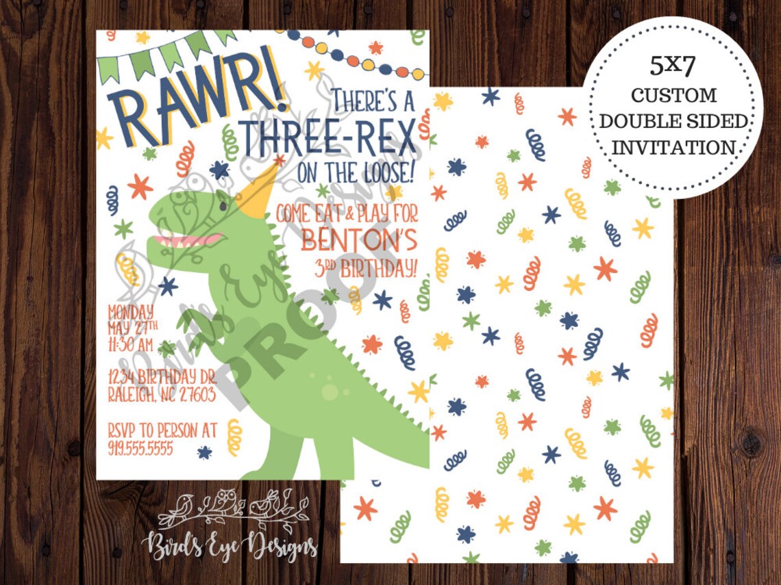 three-rex-birthday-invitation-printable-custom-invite-3rd-etsy