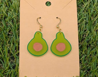 Avocado Laser geschnittene Acrylohrringe mit 18K vergoldeten Edelstahlhaken, Avocado-Liebhaber-Geschenk, Bauernmarkt-Schmuck