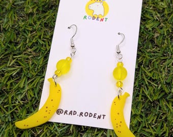 Bananen Ohrringe mit Gelben Glasperlen, Perlen Obst Ohrringe, Bunter Sommer Schmuck, Bauernmarkt Schmuck, Nettes Geschenk für Freunde