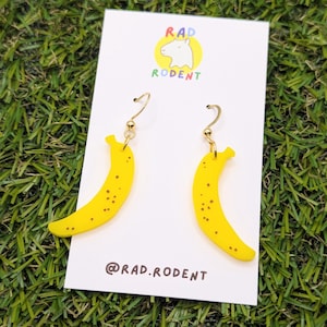 Yellow Banana Fruit Drop Earrings, Cute Fruit Earrings, Fun Summer Fruit Jewelry, Farmer&#39;s Market Jewelry, Banana Lover Gift, Teacher Gift