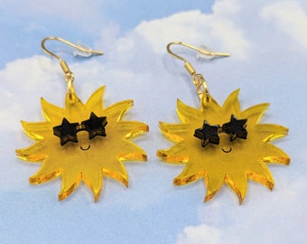 Sonne im Stern Sonnenbrillen Tropfen Ohrringe, nette Frühling Sommer Ohrringe, Kosmische himmlische Solar Raum Wissenschaft Schmuck, Astronomie Liebhaber Geschenk