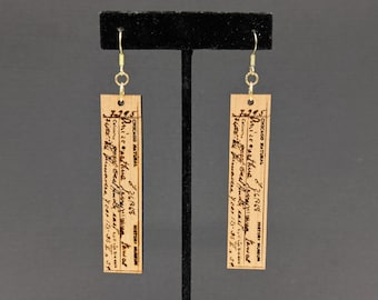 Chicago Field Museum of Natural History Collection Tag Cherry Wood Drop Earrings, Natural History Science Jewelry Gift, Museum Lover Gift