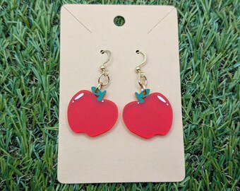 Roter Apfel Obst Tropfen Ohrringe, süße Obst Ohrringe, rote Apfel Ohrringe, lustige Sommer Obst Schmuck, süßes Lehrer Geschenk, Bauernmarkt Schmuck