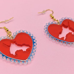 Chicago Rat Hole Valentine's Day Red Heart with Iridescent Lace Drop Earrings, Rat Lover Gift, Unique Chicago Gift, Funny Novelty Earrings