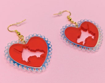 Chicago Rat Hole Valentinstag rotes Herz mit schillernder Spitze Ohrringe, Ratte Liebhaber Geschenk, einzigartige Chicago Geschenk, lustige Neuheit Ohrringe