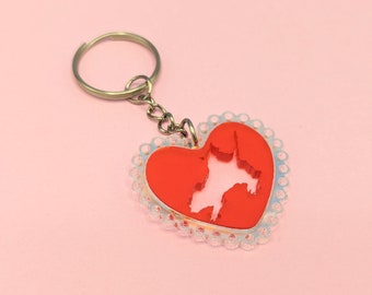 Chicago Rat Hole Valentinstag rotes Herz mit irisierender Spitze Schlüsselbund, Rattenliebhaber Geschenk, einzigartiges Chicago Geschenk, lustige Neuheit Ratte Schlüsselbund