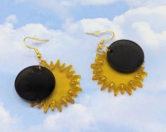 Total Solar Eclipse 2024 Sun Drop Earrings, Total Solar Eclipse Souvenir, Novelty Space Science Earrings, Astronomy Gift, Science Jewelry