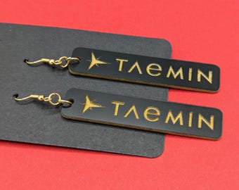 TAEMIN Black and Gold Acrylic Dangle Drop Earrings with Gold Metal Hypoallergenic Hooks, SHINee Taemin Fan Jewelry Earrings, Shawol Gift