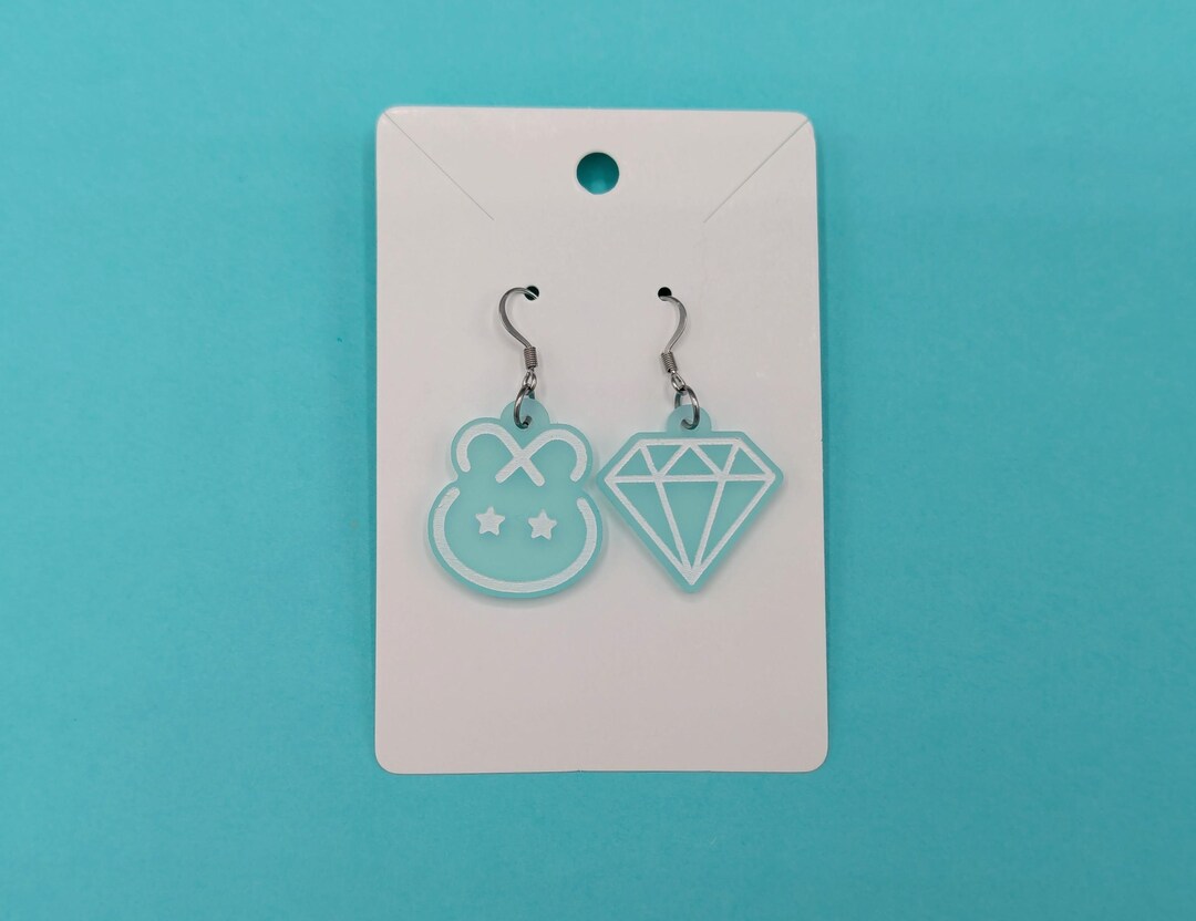 Onew Jjinggu Rabbit and Shinee Diamond Blue White Acrylic Drop Earrings ...