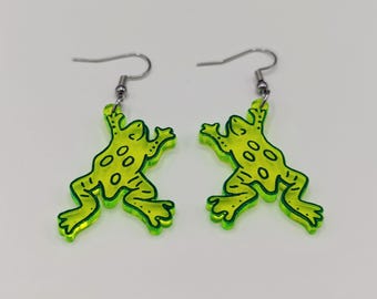Grüner Frosch Acryl Tropfen Ohrringe mit Edelstahl Haken, Nette Frosch Kröte Ohrringe, Netter Frosch Schmuck, Frosch Liebhaber Geschenk