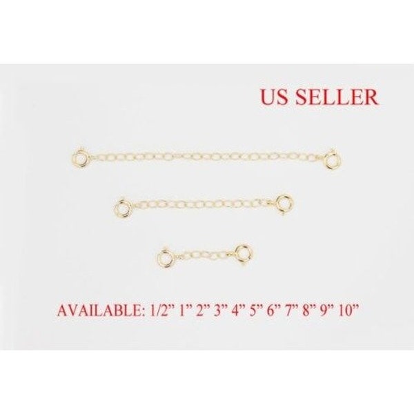 2 mm SOLID 14K yellow GOLD Extender /Safety Chain  Necklace Bracelet spring lock
