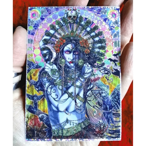 KALI MA The Dark Mother Hindu Goddess of Destruction  ILLUSTRATION Holographic Glitter Art Sticker by Kim Fowler / Art Nouveau / Bohemian